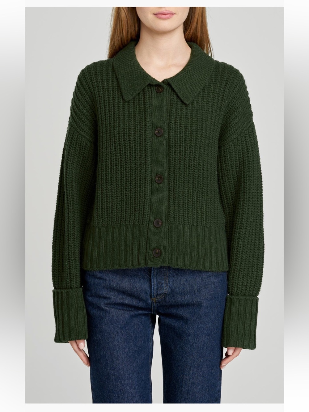 Wayf collared Button front Ribbed Cardigan forest green